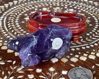 Rabbit Chinese Hardstone Carving Asian Carved Stone Figurine Purple Amethyst	2.5x1.75x3in	HxWxD
