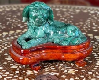Dog Chinese Hardstone Carving Asian Carved Stone Figurine Green	3x2x3.75in	HxWxD
