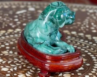 Dog Chinese Hardstone Carving Asian Carved Stone Figurine Green	3x2x3.75in	HxWxD
