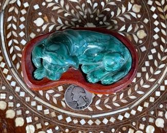 Dog Chinese Hardstone Carving Asian Carved Stone Figurine Green	3x2x3.75in	HxWxD
