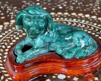 Dog Chinese Hardstone Carving Asian Carved Stone Figurine Green	3x2x3.75in	HxWxD
