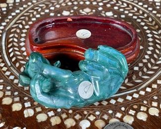 Dog Chinese Hardstone Carving Asian Carved Stone Figurine Green	3x2x3.75in	HxWxD
