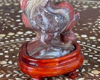 Rooster Chinese Hardstone Carving Asian Carved Figurine	3.5x2x2.25in	HxWxD
