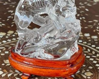 Tiger Chinese Hardstone Carving Asian Carved Figurine  Clear	3.5x1.75x3in	HxWxD
