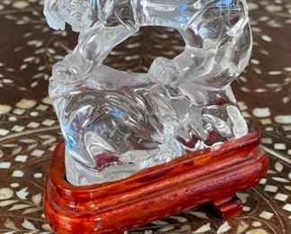 Tiger Chinese Hardstone Carving Asian Carved Figurine  Clear	3.5x1.75x3in	HxWxD
