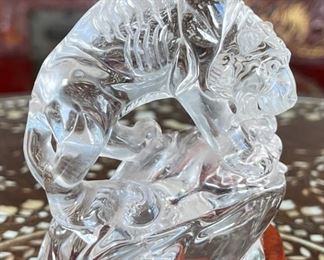 Tiger Chinese Hardstone Carving Asian Carved Figurine  Clear	3.5x1.75x3in	HxWxD
