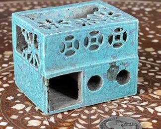 Chinese  Porcelain Pierced Incense Burner Blue	2in H	
