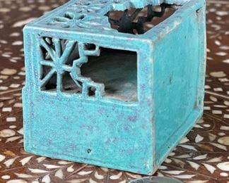 Chinese  Porcelain Pierced Incense Burner Blue	2in H	
