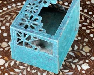 Chinese  Porcelain Pierced Incense Burner Blue	2in H	

