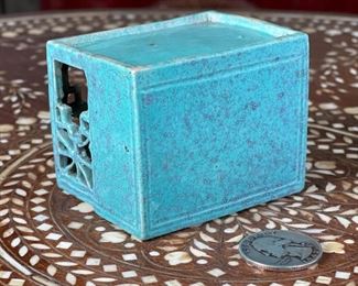 Chinese  Porcelain Pierced Incense Burner Blue	2in H	
