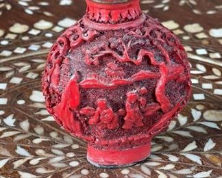 Chinese Cinnabar Snuff Bottle	2.5in H	
