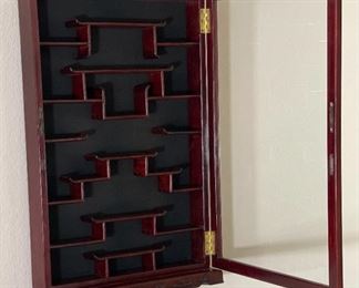 Chinese Rosewood Wall Hanging Display Case Curio Cabinet	32 x 21 x 4.75in	HxWxD
