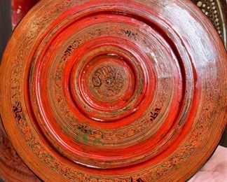 Hand Painted  Burmese Lacquer Betel Box	8.5in H  x 9.75 in diameter	
