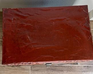 Antique Chinese Tooled Red Leather Trunk on Stand	22 x 29 x 21.5 in	HxWxD
