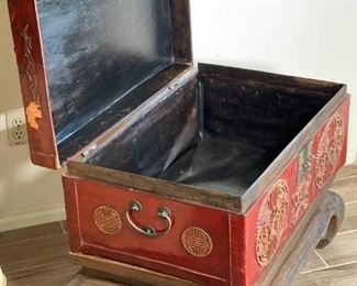 Antique Chinese Tooled Red Leather Trunk on Stand	22 x 29 x 21.5 in	HxWxD
