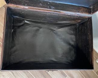 Antique Chinese Tooled Red Leather Trunk on Stand	22 x 29 x 21.5 in	HxWxD
