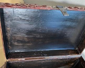 Antique Chinese Tooled Red Leather Trunk on Stand	22 x 29 x 21.5 in	HxWxD
