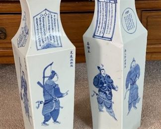 1 Chinese Blue & White Porcelain Vase Square Warrior Vases PAIR	24 x 7 x 7in	HxWxD
