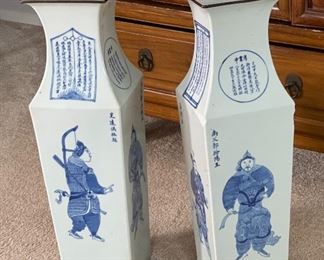 1 Chinese Blue & White Porcelain Vase Square Warrior Vases PAIR	24 x 7 x 7in	HxWxD
