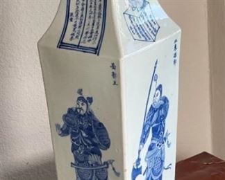 1 Chinese Blue & White Porcelain Vase Square Warrior Vases PAIR	24 x 7 x 7in	HxWxD
