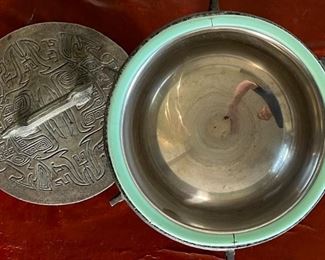 Vintage  Asian Chinese Verdigris Design Ice Bucket James Mont SHIANG DYNASTY Style	14 x 11.5 x 11.5	HxWxD
