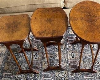 3pc Antique Burl Wood Nesting Tables Oval	24 x 22 x 15	HxWxD
