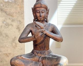 2ft Antique Carved Wood Buddha Statue/Sculpture	25 x 18 x 12.5in	HxWxD
