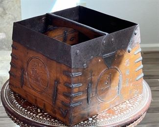 Primitive Chinese  Iron & Wood Grain Basket Bucket	9 x 12 x 12in	HxWxD
