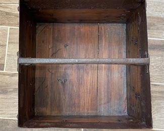 Primitive Chinese  Iron & Wood Grain Basket Bucket	9 x 12 x 12in	HxWxD
