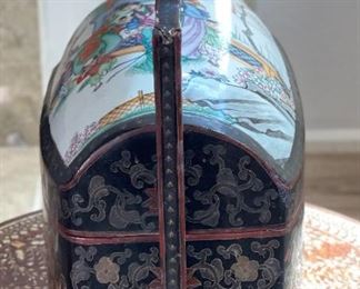 Chinese Lacquer Porcelain Top Wedding Basket Tiered Dowry Box Pottery Vase Shard	13 x 8.5 x 16.5in	HxWxD
