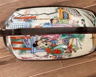 Chinese Lacquer Porcelain Top Wedding Basket Tiered Dowry Box Pottery Vase Shard	13 x 8.5 x 16.5in	HxWxD
