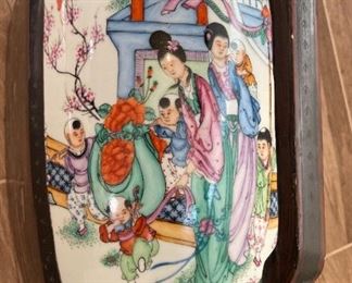 Chinese Lacquer Porcelain Top Wedding Basket Tiered Dowry Box Pottery Vase Shard	13 x 8.5 x 16.5in	HxWxD
