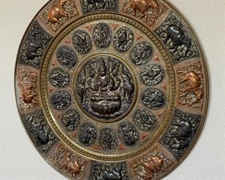 22in Brass & Copper GAJALAKSHMI  Wall plate  Platter Tanjore	22 inches diameter	
