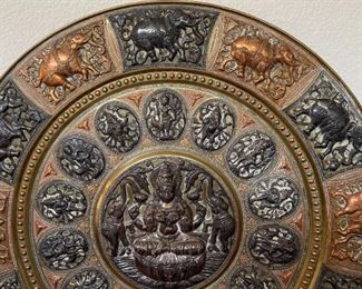 22in Brass & Copper GAJALAKSHMI  Wall plate  Platter Tanjore	22 inches diameter	
