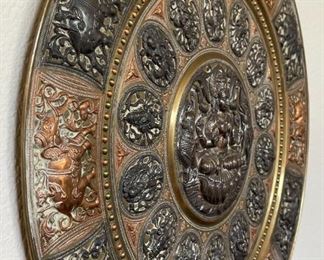 22in Brass & Copper GAJALAKSHMI  Wall plate  Platter Tanjore	22 inches diameter	
