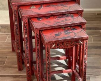 4pc Chinoiserie Red Asian Nesting Tables	24 x 22 x 16.25in	HxWxD
