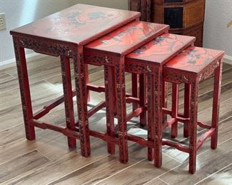 4pc Chinoiserie Red Asian Nesting Tables	24 x 22 x 16.25in	HxWxD
