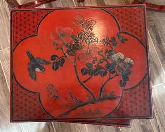 4pc Chinoiserie Red Asian Nesting Tables	24 x 22 x 16.25in	HxWxD
