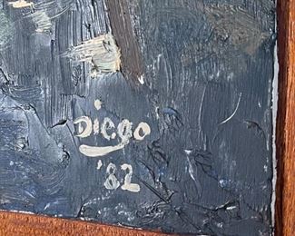 Original Art Demetrico Diego Girl Playing Guitar Painting	Frame: 25 x 20Image: 16.75 x 20	
