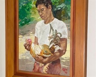 Original Art Demetrico Diego Man with Rooster Painting	Frame: 33.5 x 28.5 Image: 23.5 x 18.5	
