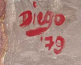 Original Art Demetrico Diego Man with Rooster Painting	Frame: 33.5 x 28.5 Image: 23.5 x 18.5	
