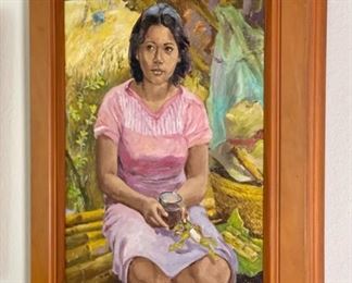 Original Art Demetrico Diego Woman with Tea Painting	Frame: 32 x 26Image: 23.75 x 18.75	
