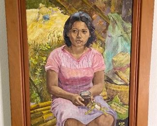 Original Art Demetrico Diego Woman with Tea Painting	Frame: 32 x 26Image: 23.75 x 18.75	
