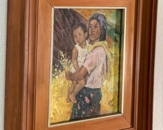 Original Art  Demetrico Diego  Mother & Child Painting	Frame: 22x20 Image:12x10	
