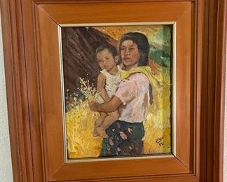 Original Art  Demetrico Diego  Mother & Child Painting	Frame: 22x20 Image:12x10	
