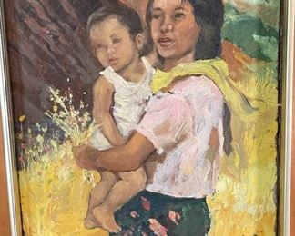 Original Art  Demetrico Diego  Mother & Child Painting	Frame: 22x20 Image:12x10	
