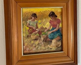 Original Art  Demetrico Diego  2 Girls Painting	Frame: 19.5 x 19Image: 11.25 x 10.25	
