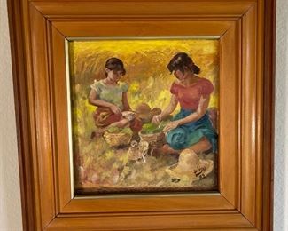 Original Art  Demetrico Diego  2 Girls Painting	Frame: 19.5 x 19Image: 11.25 x 10.25	
