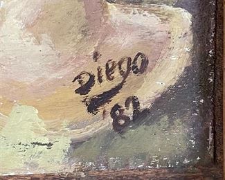 Original Art  Demetrico Diego  2 Girls Painting	Frame: 19.5 x 19Image: 11.25 x 10.25	
