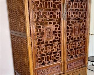 AS-IS Chinese Lattice Armoire Wardrobe Cabinet	77x52x31in	HxWxD
